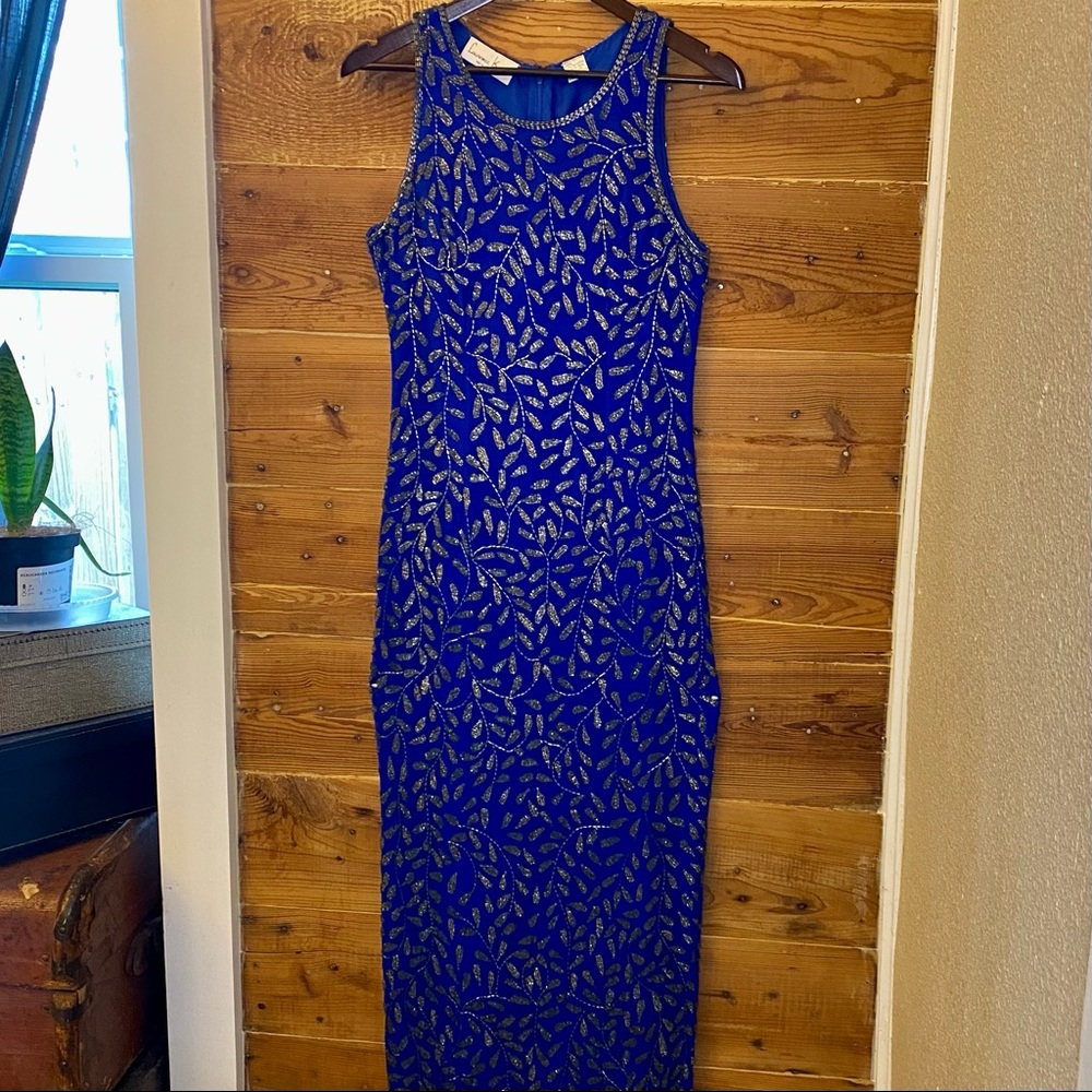 Vintage Cobalt Beaded Prom Dress